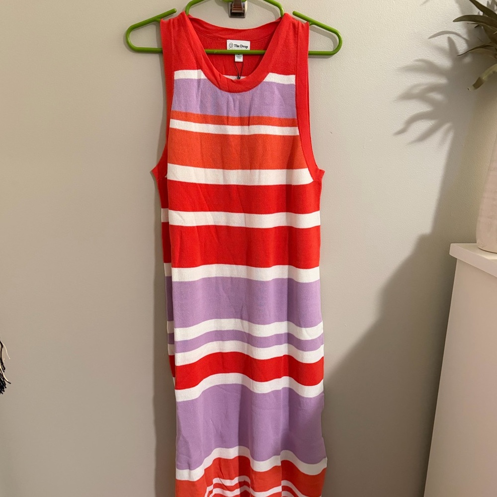 Vibrant Striped Midi Dress - Coral and Lavender - Picture 6 of 6